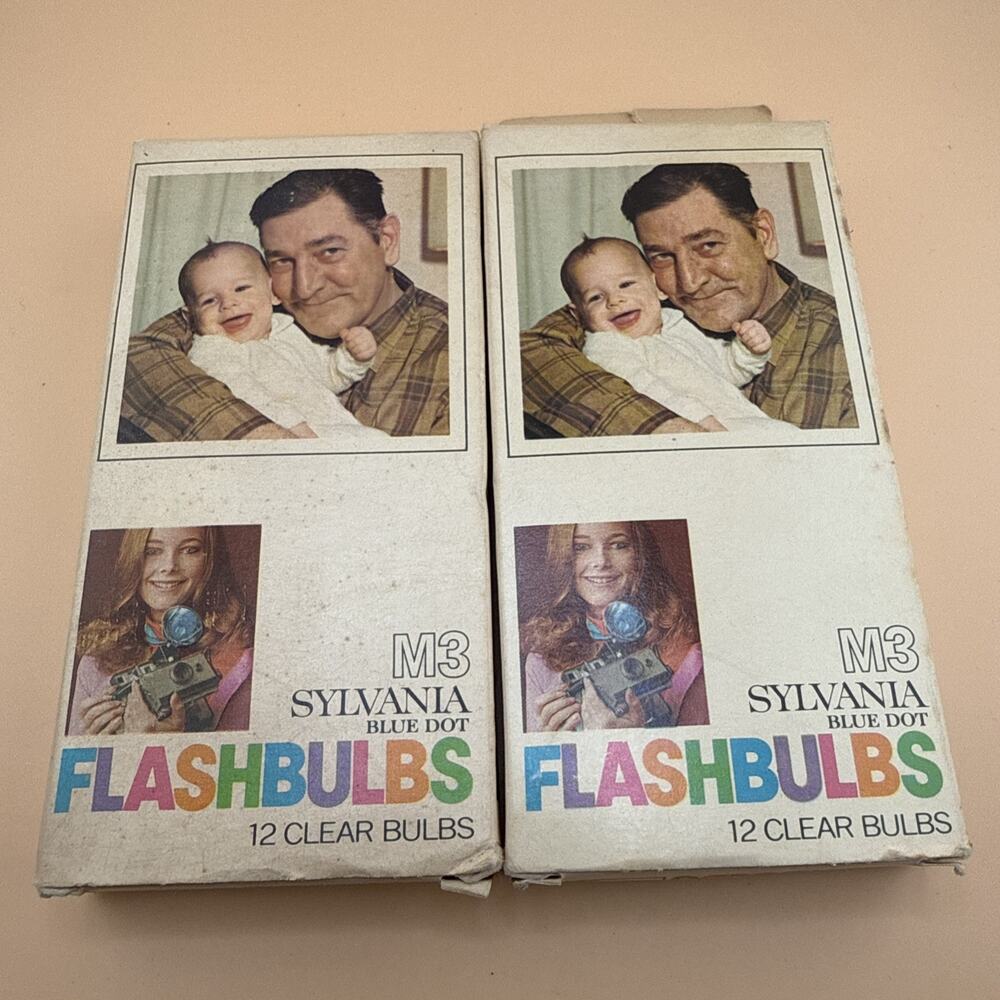 Vintage SYLVANIA Blue Dot FLASHBULBS M3. Original Box of 12 Clear Bulbs. 2 PACKS